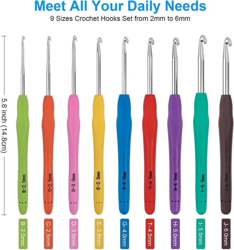 MECHEER Crochet Hooks 9 Sizes Crochet Hook Set, 49 Pack Yarn Crochet Kit for Beginners, Knitting Needles with Ergonomic Handles for Arthritic Hands, Crochet Needle Kit with Blue Case for Crocheters - Image 2